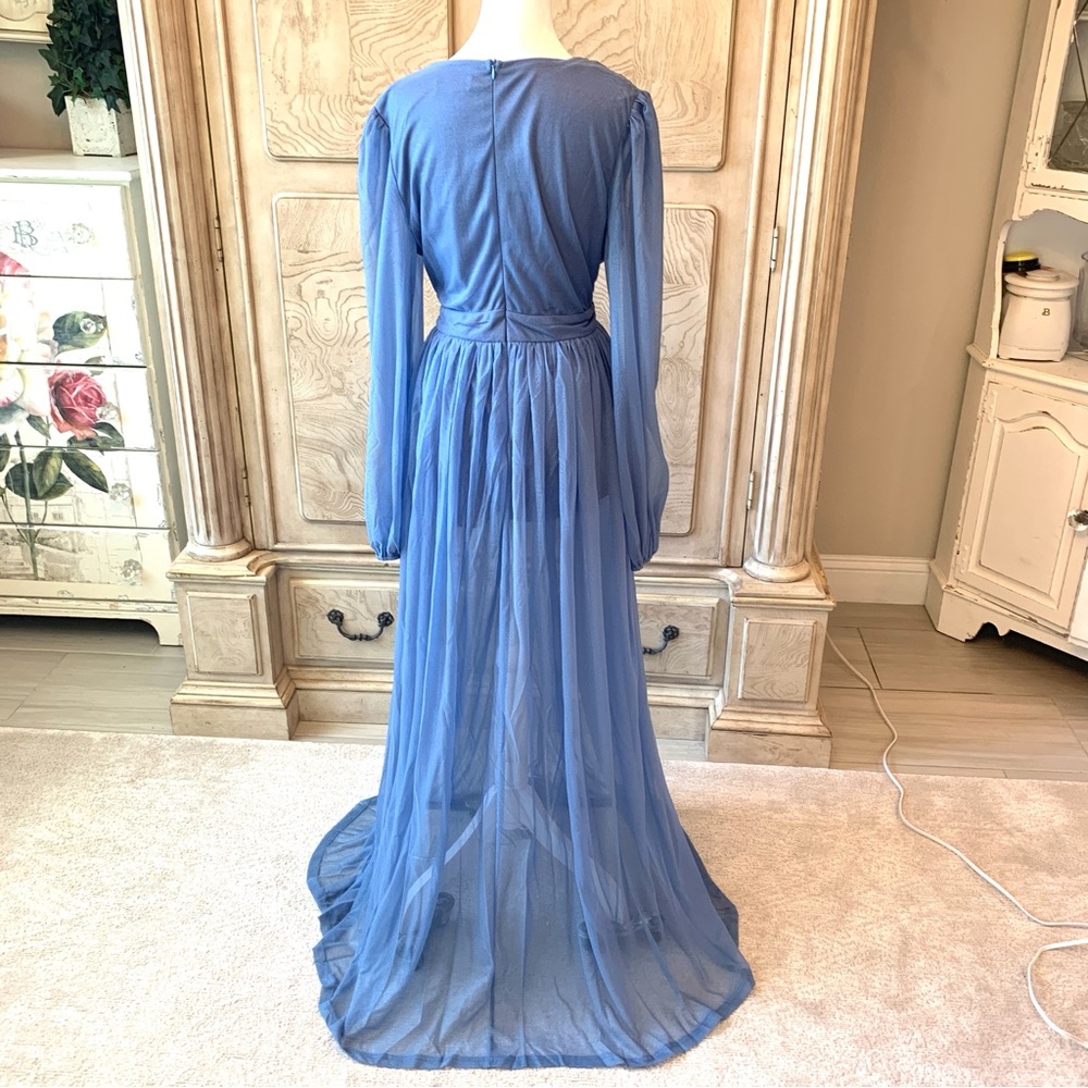 NEW, Blue Jumpsuit, Blue Romper, Long Sleeve Jumpsuit, Sheer Skirt, NWOT/Size XL - Picture 5 of 12